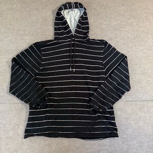 Old Navy Hoodie Mens XL Black White Striped Ultra Soft Kangaroo Pockets Pullover